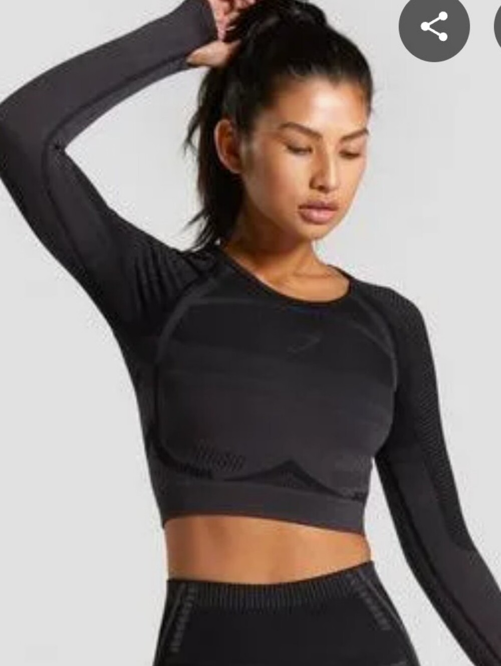 Gymshark Black Seamless Long Sleeve Crop Top - Fitted Performance Size Small